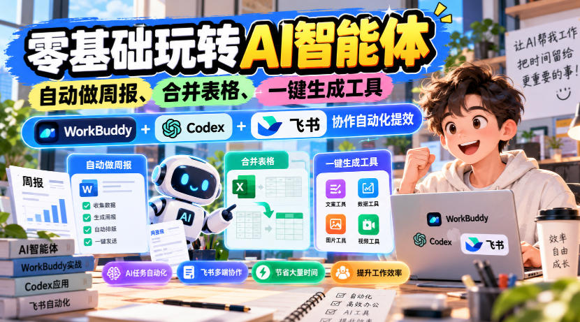 【无水印】零基础玩转AI智能体，自动做周报、合并表格、一键生成工具，WorkBuddy+Codex + 飞书协作自动化提效-爱搭资源网