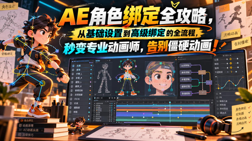 【无水印】AE角色绑定全攻略，从基础设置到高级绑定的全流程，秒变专业动画师，告别僵硬动画！【原创双语字幕】-爱搭资源网