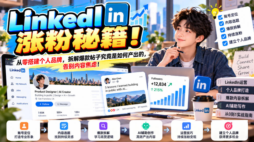 LinkedIn涨粉秘籍！从零搭建个人品牌，拆解爆款帖子究竟是如何产出的，告别内容焦虑！【原创双语字幕】-爱搭资源网