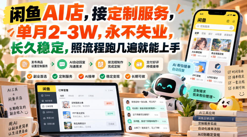 闲鱼AI店，接定制服务，单月2-3W，永不失业，长久稳定，照流程跑几遍就能上手-爱搭资源网