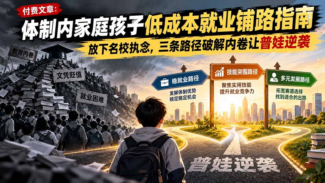付费文章：体制内家庭孩子低成本就业铺路指南，放下名校执念，三条路径破解内卷让普娃逆袭-爱搭资源网