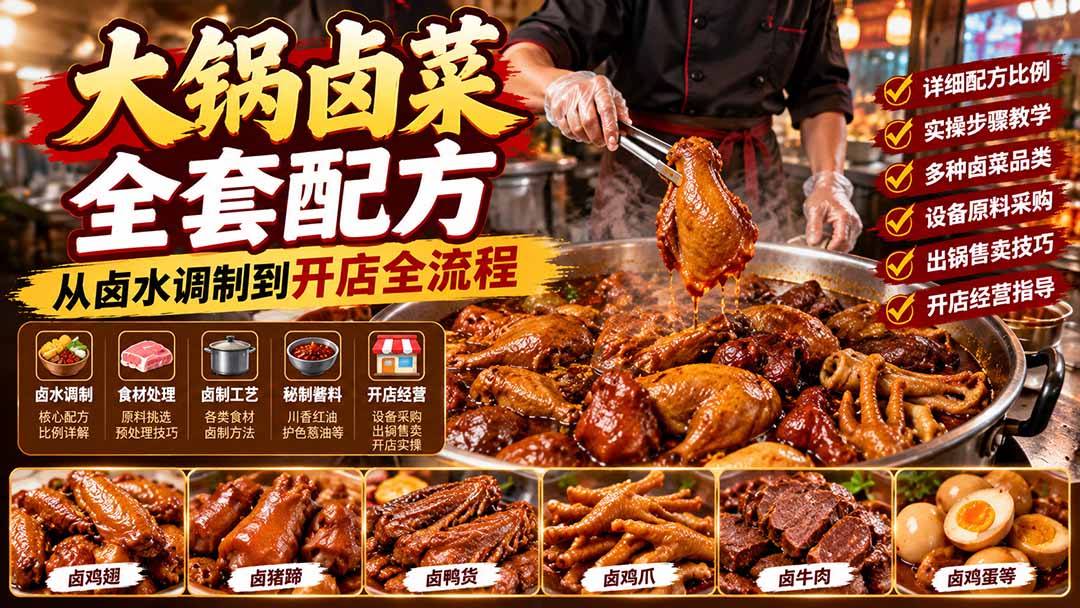 大锅卤菜全套配方，从卤水调制到开店全流程，感觉学会了去摆摊也不错-爱搭资源网
