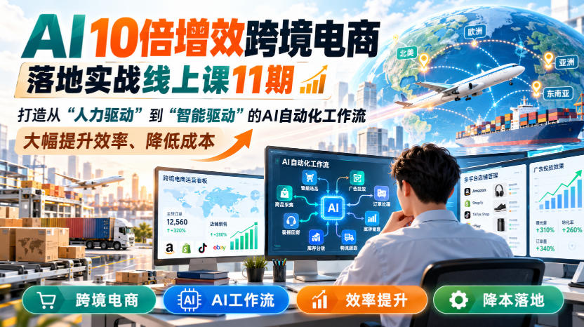 AI 10倍增效跨境电商落地实战线上课11期，打造从人力驱动到智能驱动的AI自动化工作流，大幅提升效率、降低成本-爱搭资源网