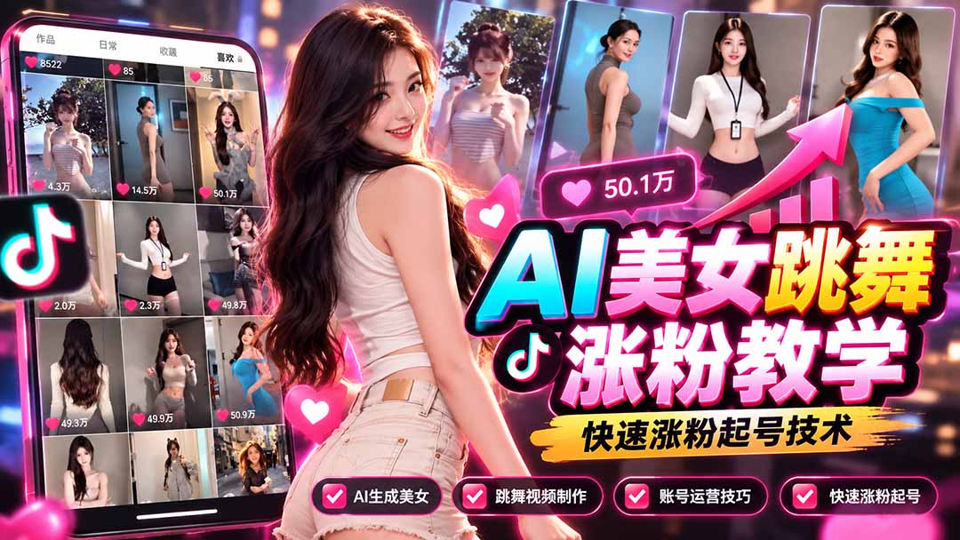 AI美女跳舞涨粉教学,AI生成美女,跳舞视频制作,账号运营与快速起号涨粉-爱搭资源网