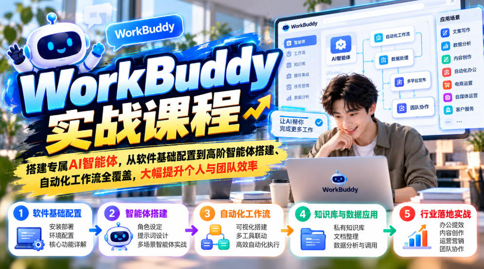 WorkBuddy实战课程，搭建专属AI智能体，从软件基础配置到高阶智能体搭建、自动化工作流全覆盖，大幅提升个人与团队效率-爱搭资源网