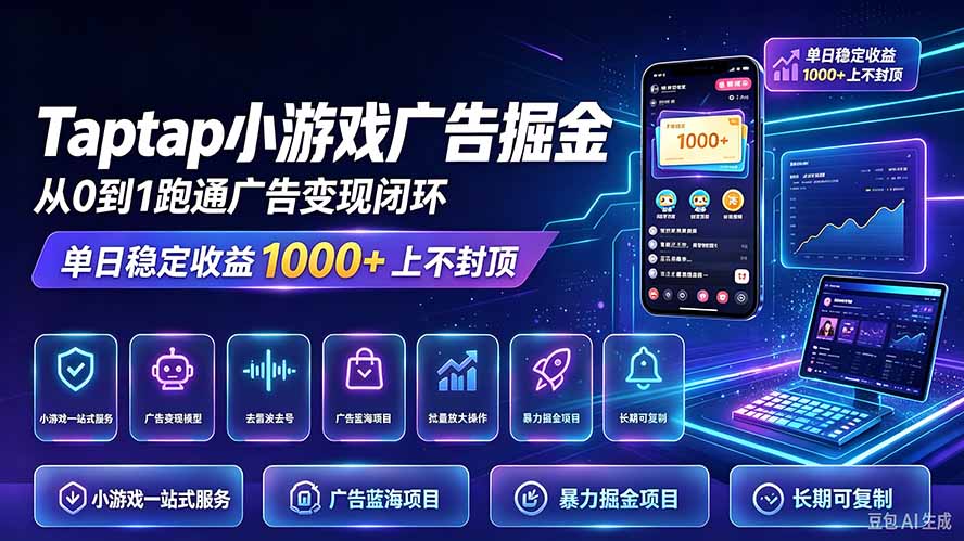 TapTap小游戏广告掘金日赚收益1000+上不封顶-爱搭资源网