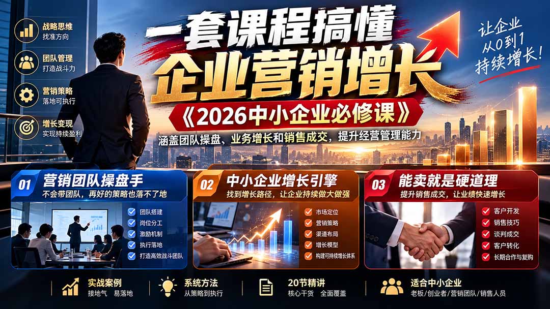 一套课程搞懂企业营销增长《2026中小企业必修课》涵盖团队操盘、业务增长和销售成交，提升经营管理能力-爱搭资源网