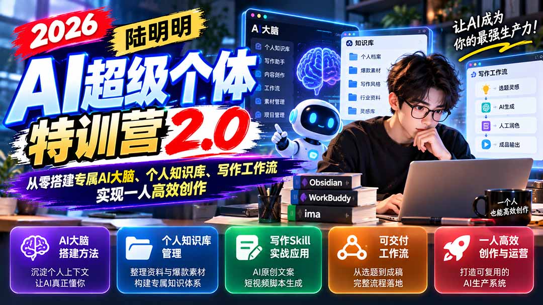 2026AI超级个体特训营2.0：从零搭建专属AI大脑、个人知识库、写作工作流，实现一人高效创作-爱搭资源网